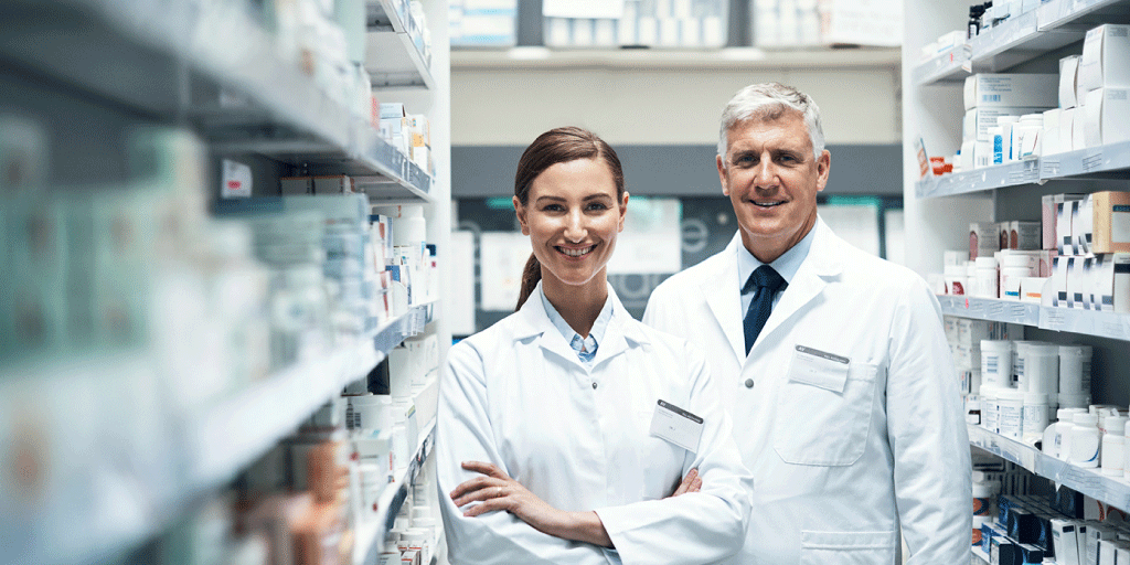 Two pharmacists ready to provide long-term pharmacy care to patients with chronic conditions